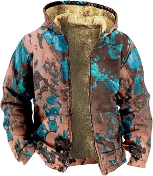 Hoodies For Men Zip Up Winter Fleece Lined Graphic Jacket Oversized Casual Thermal Coat Big And Tall Heated Heavy Outwear