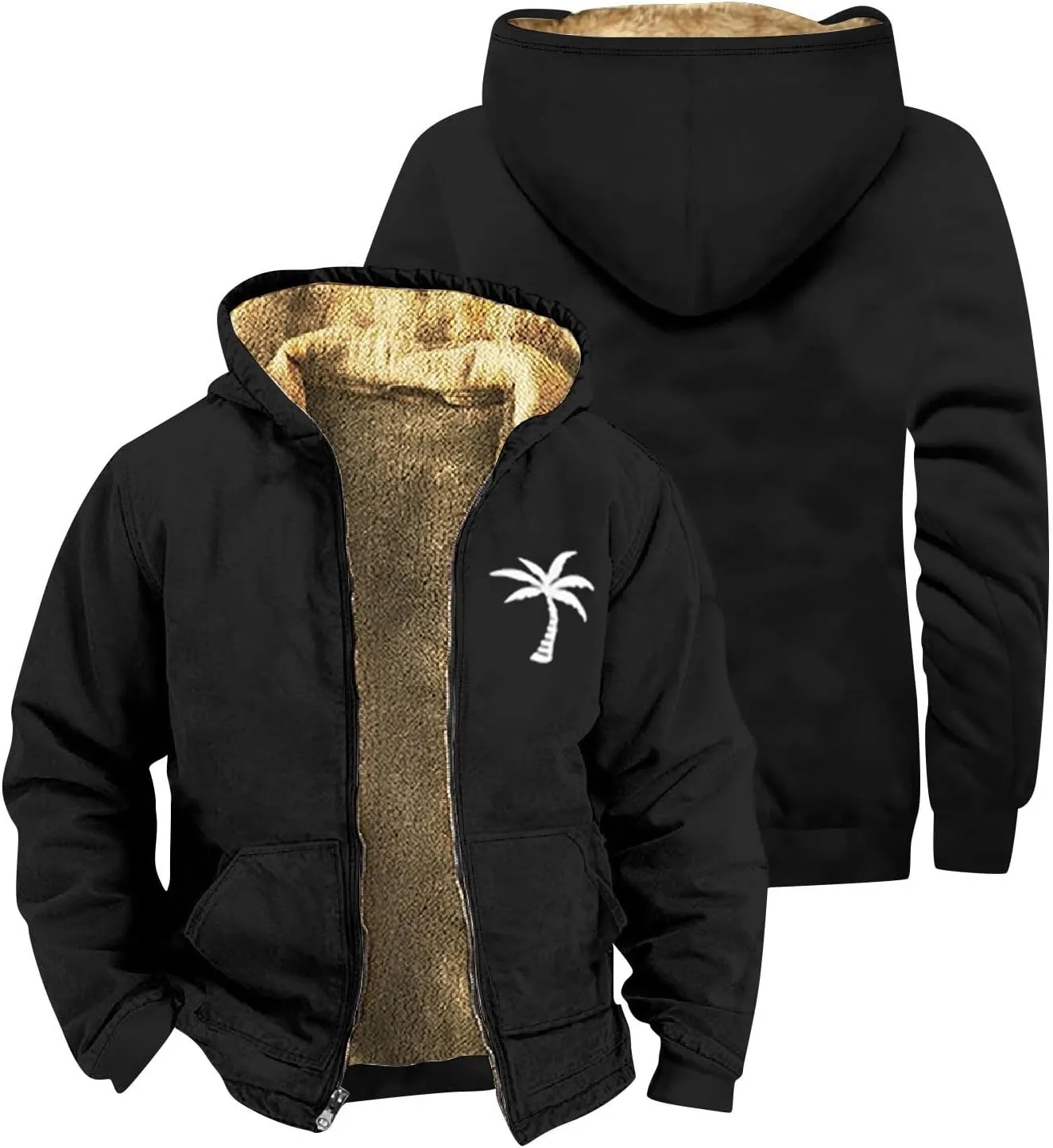 Hoodies For Men Zip Up Winter Fleece Lined Graphic Jacket Oversized Casual Thermal Coat Big And Tall Heated Heavy Outwear