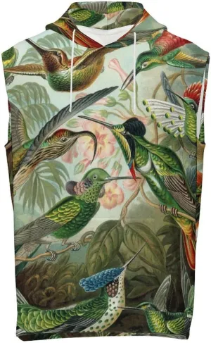 Hummingbird Pattern4 Men's Workout Tank Tops Sleeveless Running Shirts With Hoodie Workout Hooded