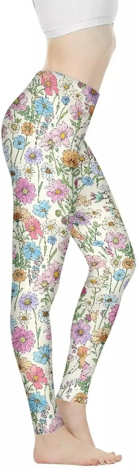 Irisjudy High Waist Yoga Pants for Women, Cute Kawaii Comfy Workout Leggings for Girls, Tummy Control Stretchy Tights XS-3XL