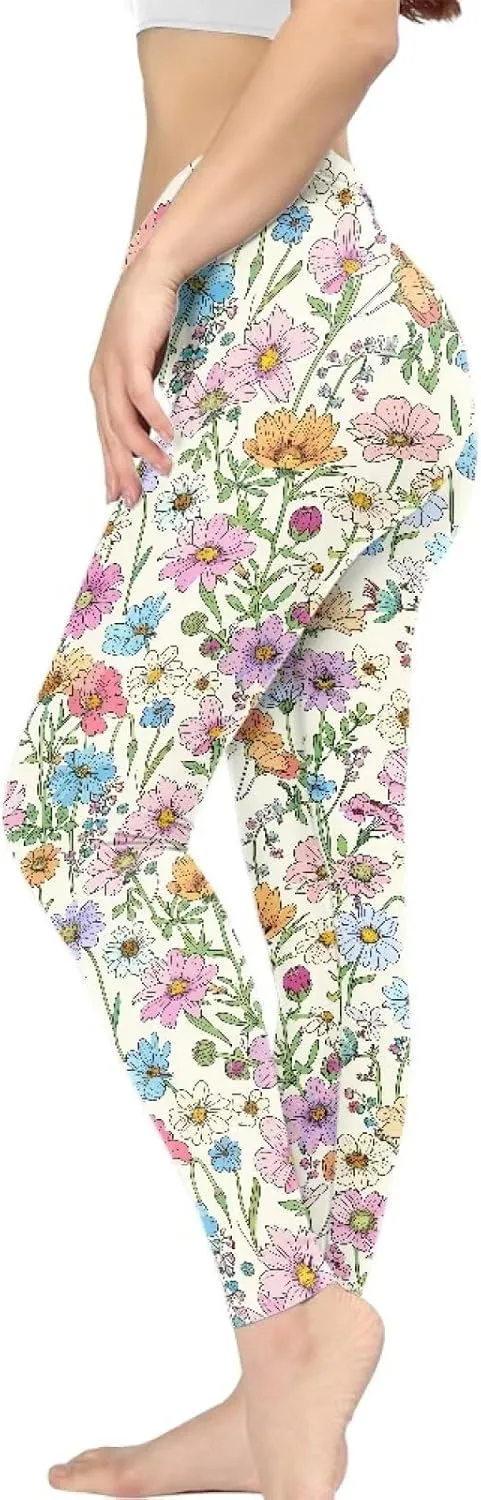 Irisjudy High Waist Yoga Pants for Women, Cute Kawaii Comfy Workout Leggings for Girls, Tummy Control Stretchy Tights XS-3XL