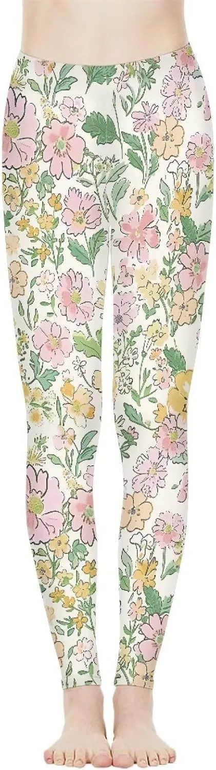 Irisjudy Womens Workout Leggings Folk Art Flower Bird Stretch Yoga Pants Blue Palm Tree High Waist Comfy Gym Running Pants