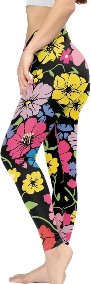 Irisjudy Womens Workout Leggings Folk Art Flower Bird Stretch Yoga Pants Blue Palm Tree High Waist Comfy Gym Running Pants