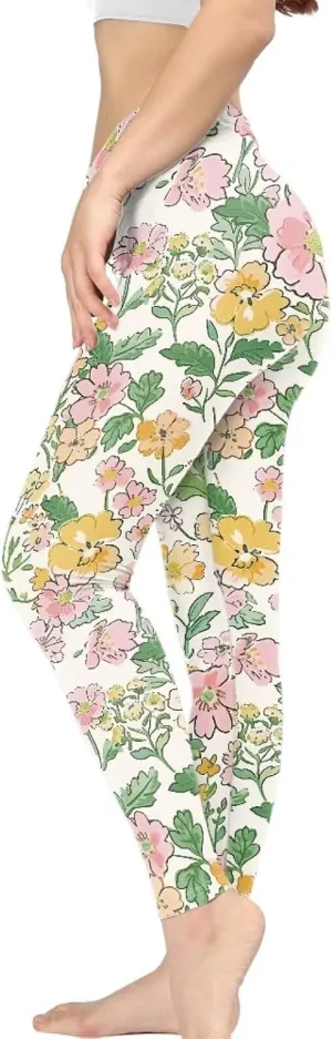 Irisjudy Womens Workout Leggings Folk Art Flower Bird Stretch Yoga Pants Blue Palm Tree High Waist Comfy Gym Running Pants