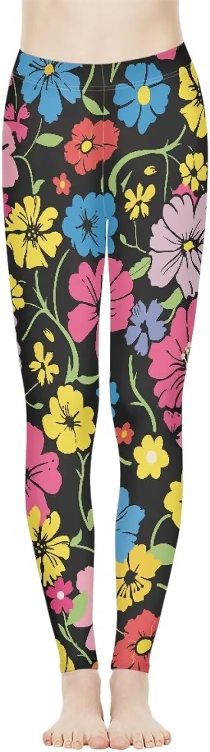 Irisjudy Womens Workout Leggings Folk Art Flower Bird Stretch Yoga Pants Blue Palm Tree High Waist Comfy Gym Running Pants