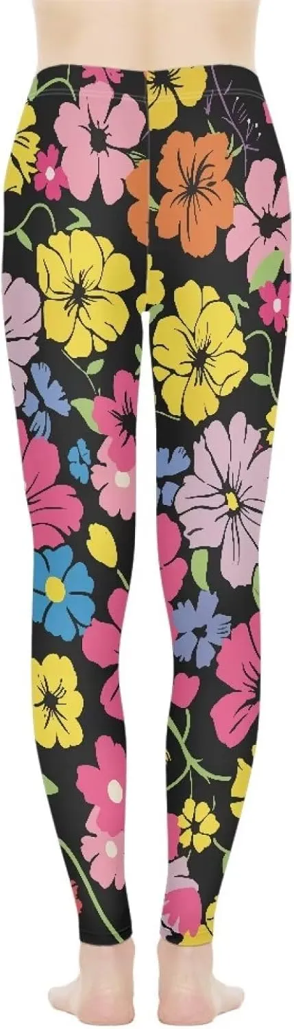Irisjudy Womens Workout Leggings Folk Art Flower Bird Stretch Yoga Pants Blue Palm Tree High Waist Comfy Gym Running Pants