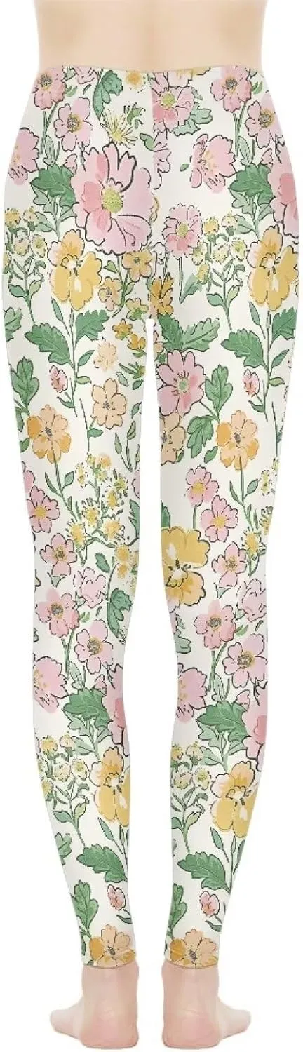 Irisjudy Womens Workout Leggings Folk Art Flower Bird Stretch Yoga Pants Blue Palm Tree High Waist Comfy Gym Running Pants