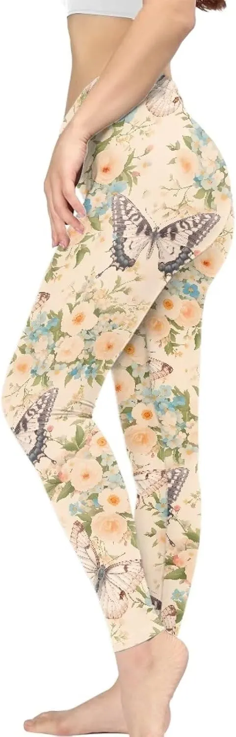 Irisjudy Women's Yoga Pants Sexy Lip Print High Waisted Stretchy Joggers Romantic Red Rose Leggings Tummy Control Gym Pants