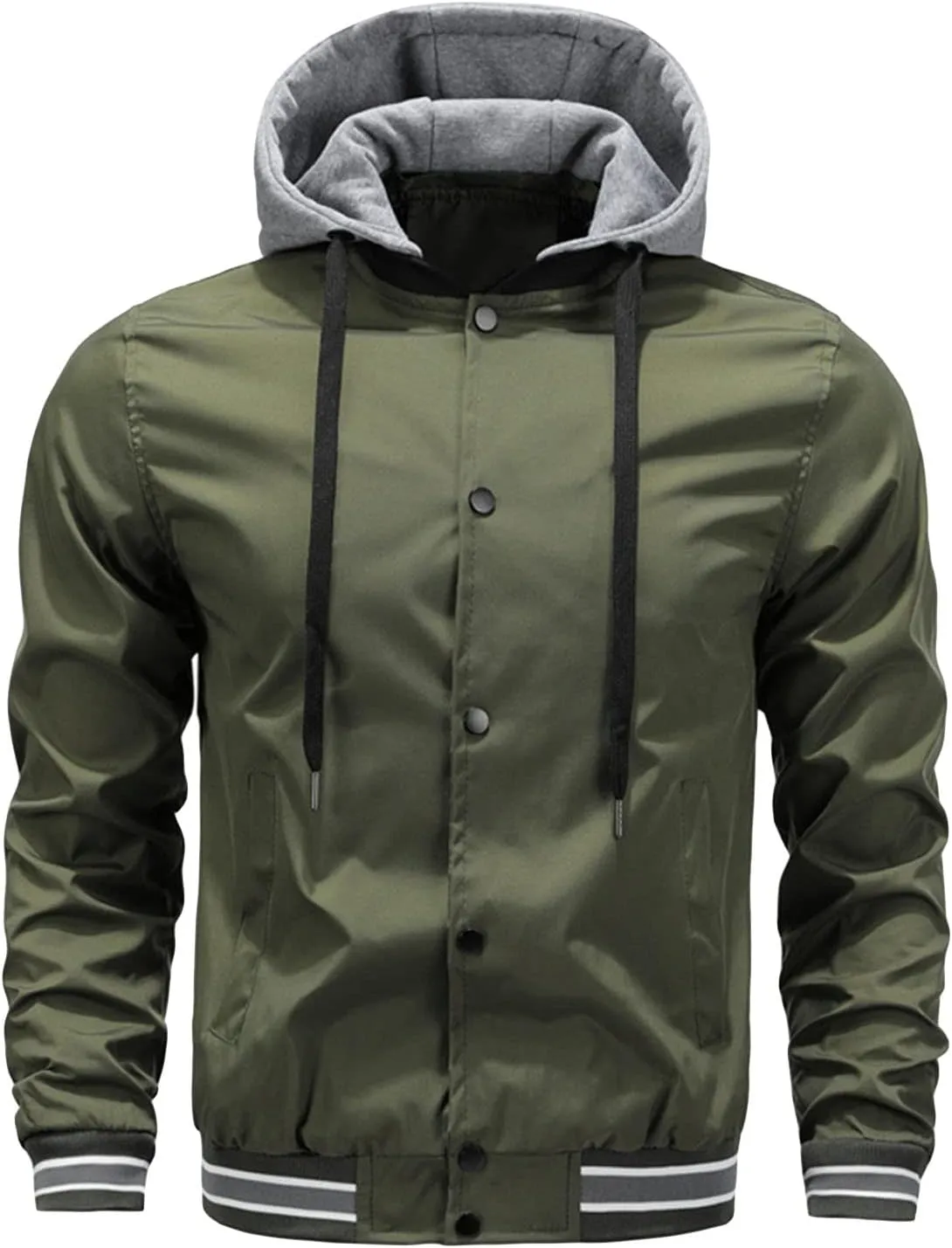 JEsilunmaMY Men's Hooded Varsity Jacket Fashion Button Down Long Sleeve Bomber Jackets Casual Loose Baseball Sportswear Coats