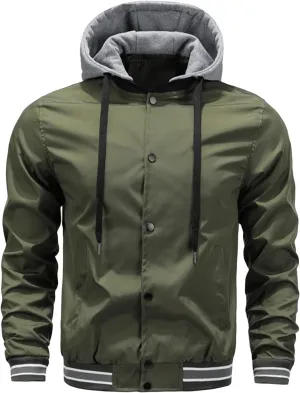 JEsilunmaMY Men's Hooded Varsity Jacket Fashion Button Down Long Sleeve Bomber Jackets Casual Loose Baseball Sportswear Coats
