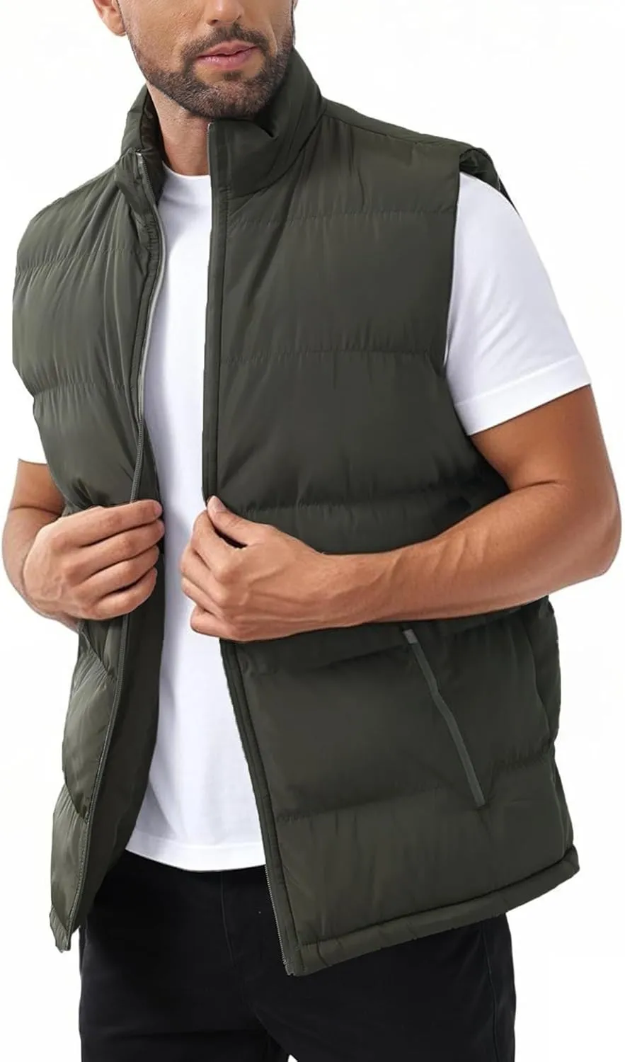 JIHUILAI Men's Puffer Vest Winter Jacket Warm Puffy Vests Men Outdoor Sleeveless Lightweight Water-Resistant Vest M To 3XL