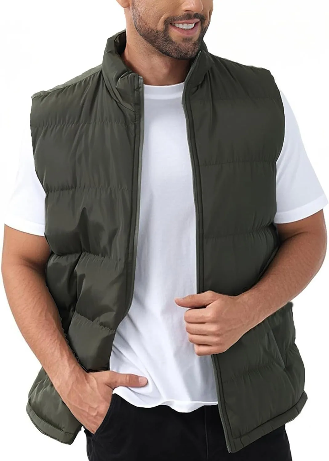 JIHUILAI Men's Puffer Vest Winter Jacket Warm Puffy Vests Men Outdoor Sleeveless Lightweight Water-Resistant Vest M To 3XL