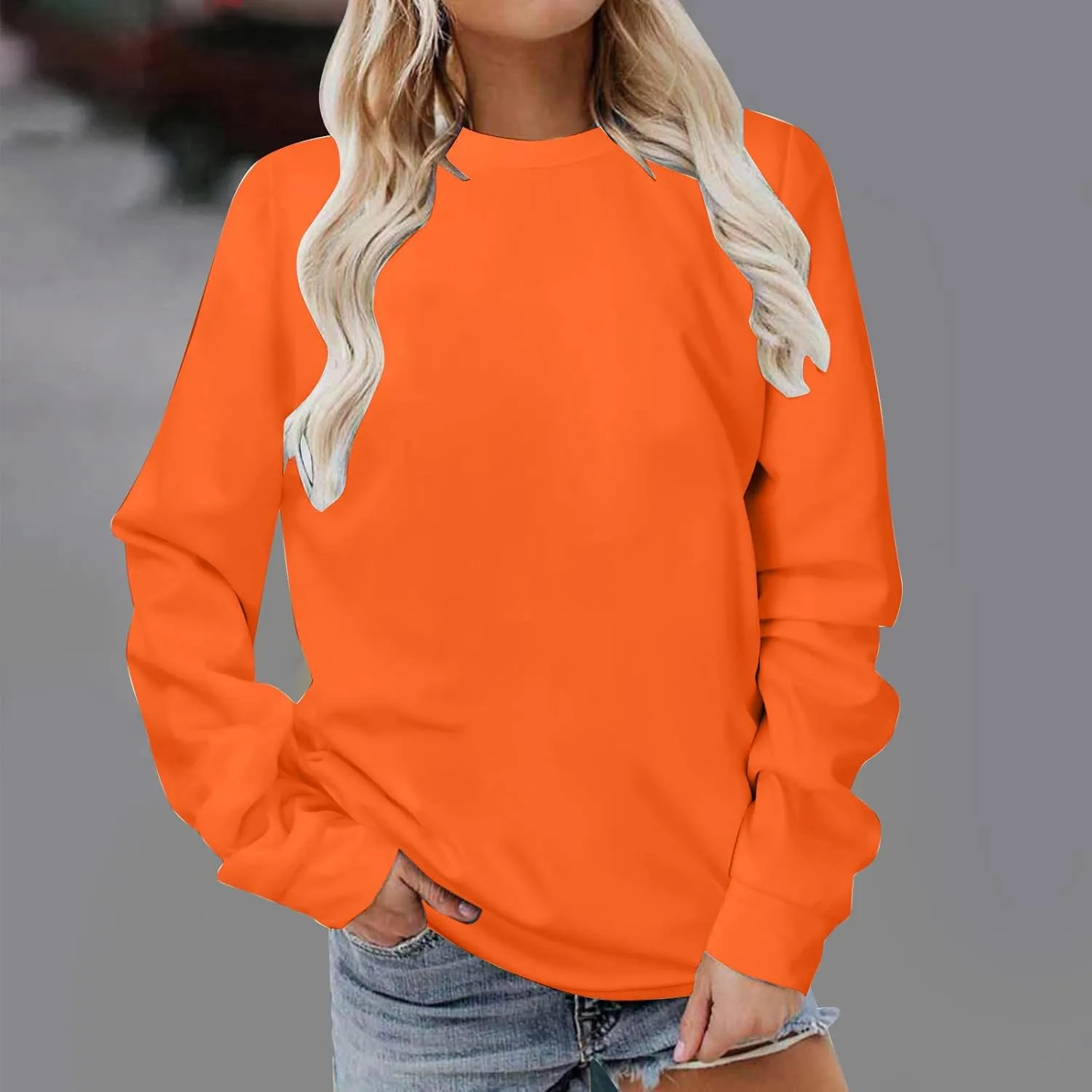 jovati 2024 Fall Fashion Versatile Clothes Womens Casual Crewneck Long Sleeve Shirts Basic Loose Comfy Work Pullover Tops