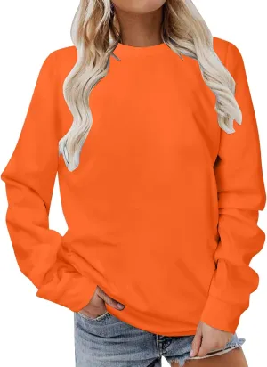 jovati 2024 Fall Fashion Versatile Clothes Womens Casual Crewneck Long Sleeve Shirts Basic Loose Comfy Work Pullover Tops