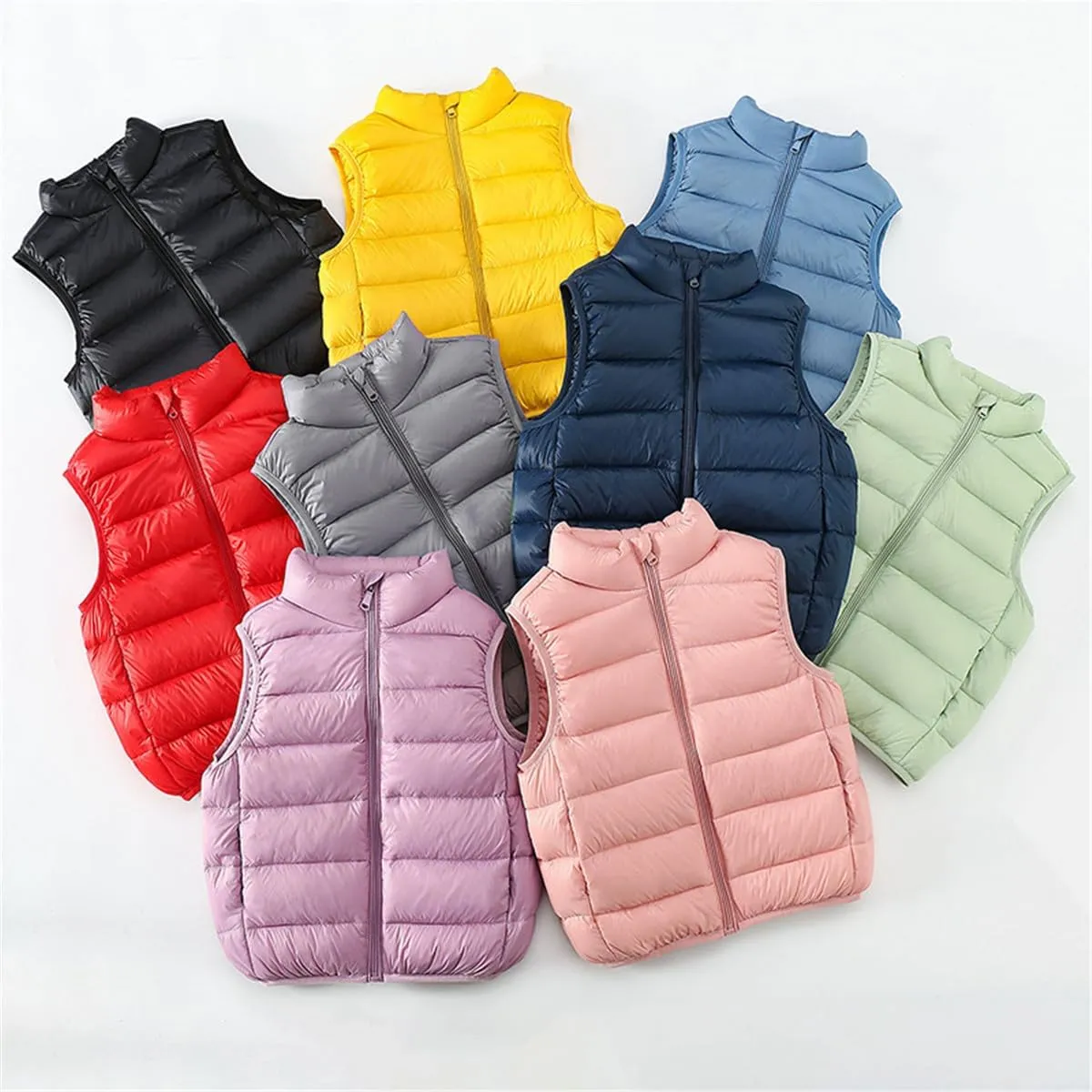 Kids Baby Girls Boys Sleeveless High Neck Lightweight Down Puffer Vest Jacket