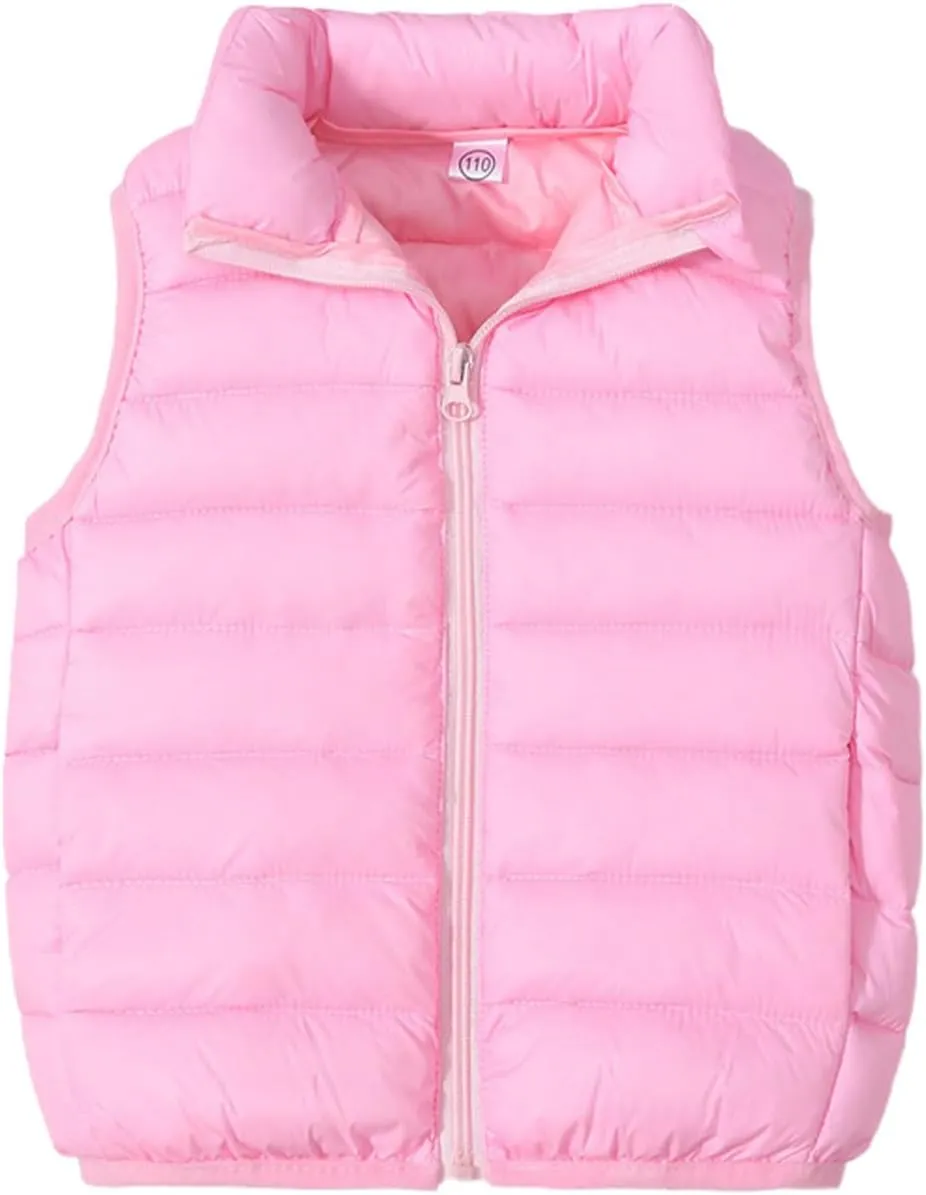 Kids Baby Girls Boys Sleeveless High Neck Lightweight Down Puffer Vest Jacket