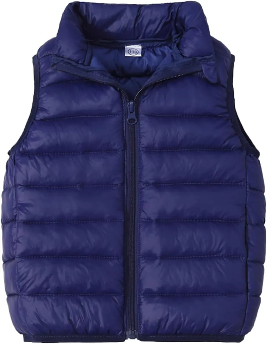Kids Baby Girls Boys Sleeveless High Neck Lightweight Down Puffer Vest Jacket