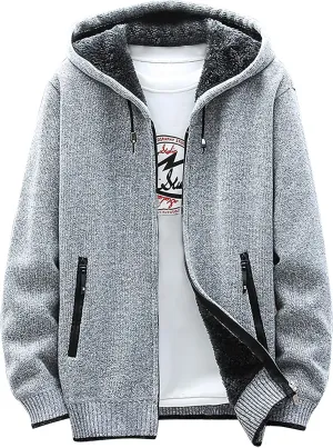 Knit Hoodies For Men Cardigan Sweaters Full Zip Hooded Sweatshirts Fleece Lined Sweater Jackets With Pockets