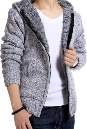 Knitted Coats for Men Casual Long Sleeve Full Zip up Hoodie Plush Jacket Fall Winter Thickened Sherpa Coat Outerwear