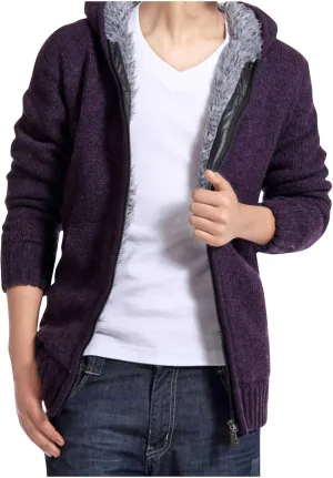 Knitted Coats for Men Casual Long Sleeve Full Zip up Hoodie Plush Jacket Fall Winter Thickened Sherpa Coat Outerwear