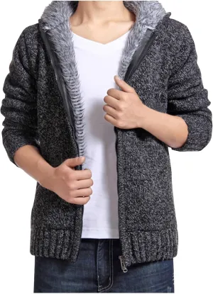 Knitted Coats for Men Casual Long Sleeve Full Zip up Hoodie Plush Jacket Fall Winter Thickened Sherpa Coat Outerwear