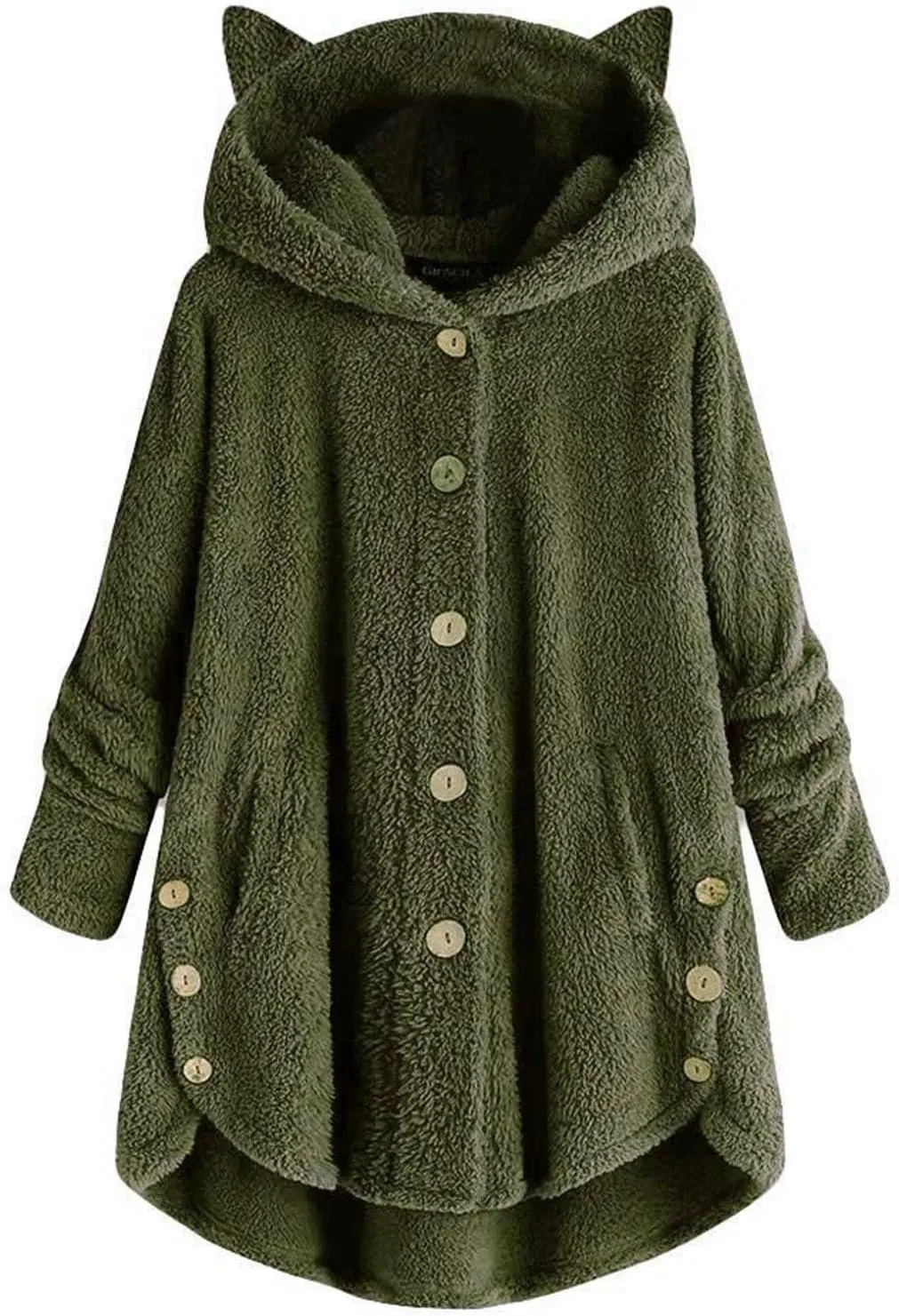 Lapel Button Down Pockets Solid Plush Front Open Hooded Cardigan Jacket Jacket With Pockets With Pockets Coats