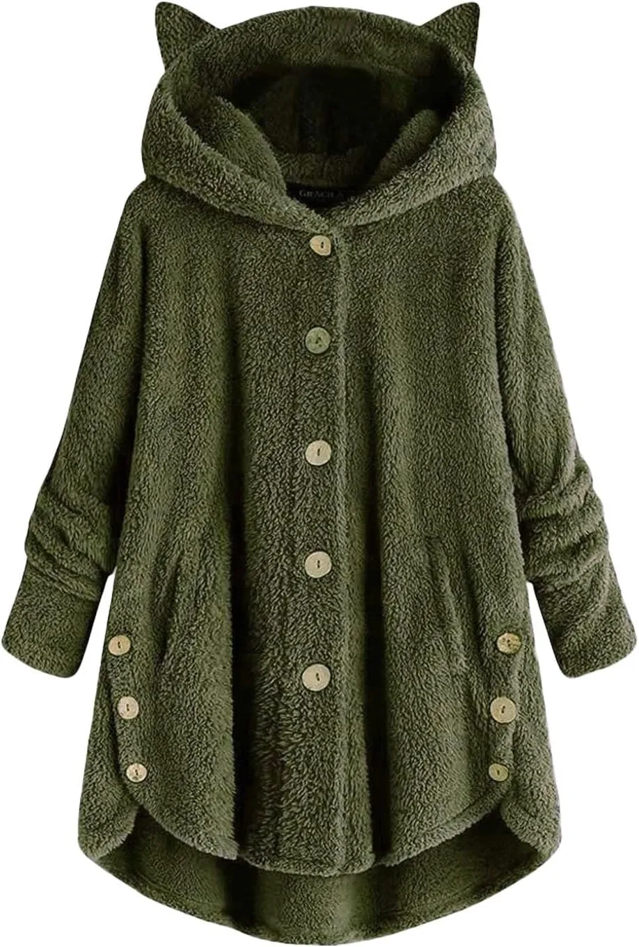 Lapel Button Down Pockets Solid Plush Front Open Hooded Cardigan Jacket Jacket With Pockets With Pockets Coats