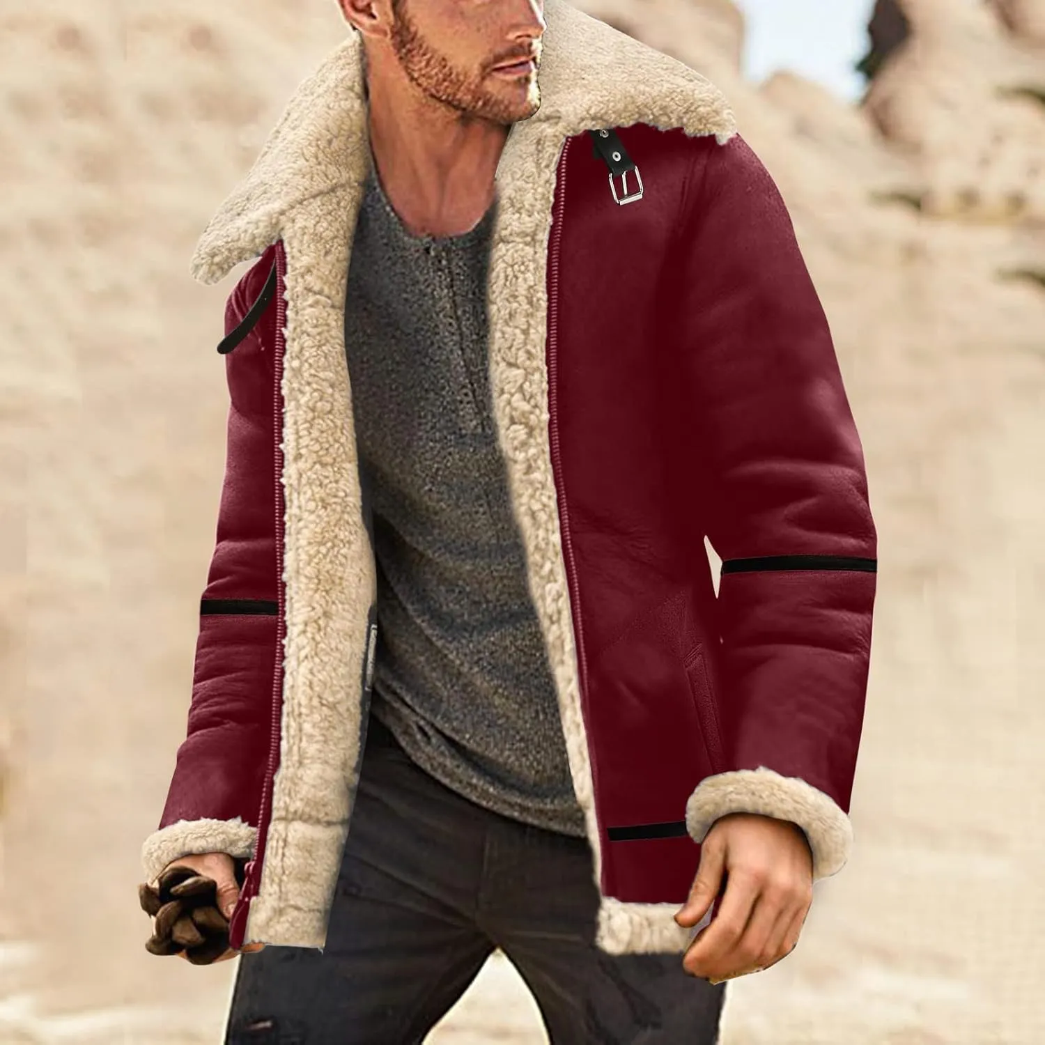 LCMTWX Men's Thick Thermal Winter Jacket Stand Collar Knitted Splice Sweater Coat Casual Cardigan Stylish Outwear Mens