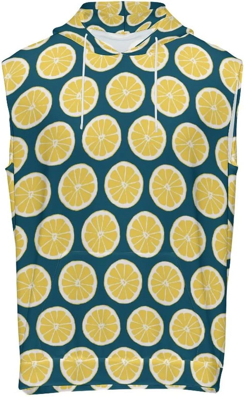Lemon Patterns Men's Workout Tank Tops Sleeveless Running Shirts With Hoodie Workout Hooded