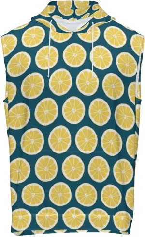Lemon Patterns Men's Workout Tank Tops Sleeveless Running Shirts With Hoodie Workout Hooded