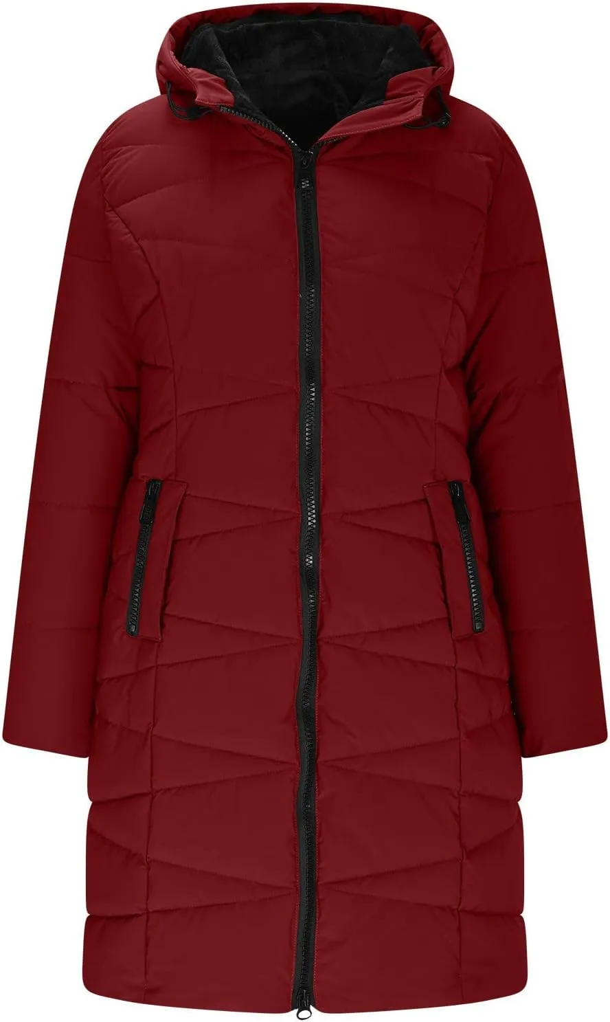 Long Puffer Jacket for Women Fleece Lined Down Coat Winter Heavyweight Overcoats Thicken Warm Down Jackets with Hood