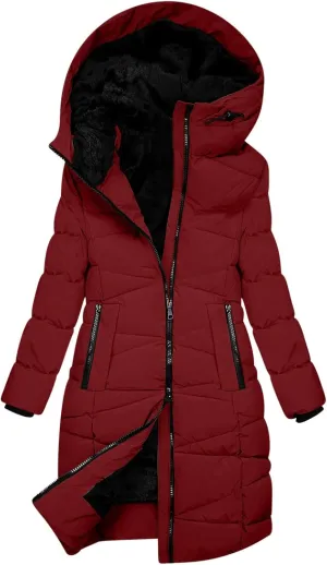 Long Puffer Jacket for Women Fleece Lined Down Coat Winter Heavyweight Overcoats Thicken Warm Down Jackets with Hood