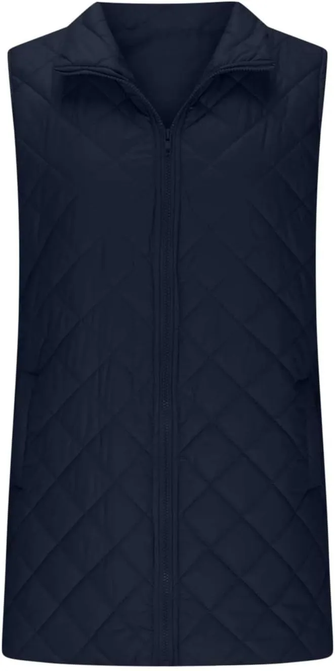 Long Puffer Vest Women Winter Quilted Coat Sleeveless Warm Jackets Zip Up Fluffy Vests Stand Collar Puffy Coats