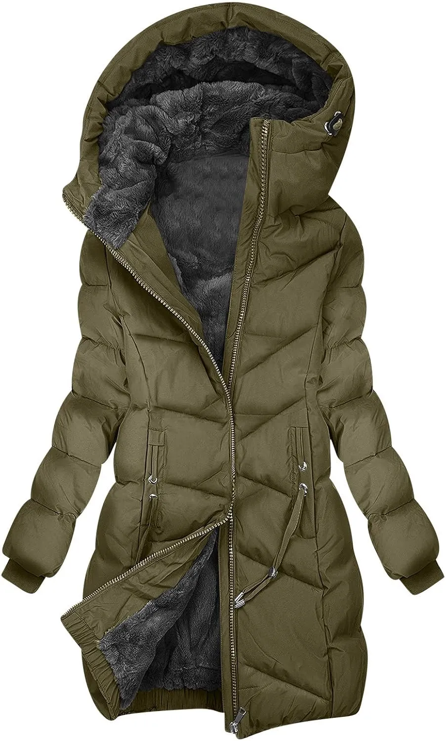 Long Quilted Puffer Jacket Women Winter Thicken Down Coats Warm Heavyweight Parka Jackets Casual Zip Up Hood Outwear