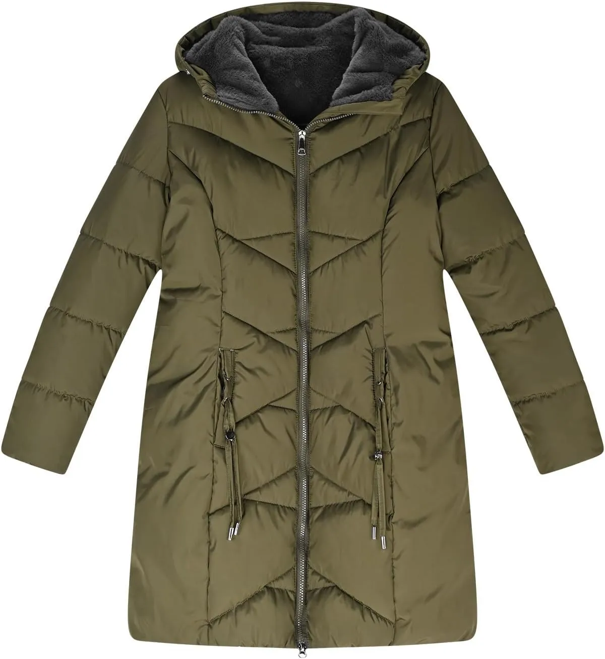 Long Quilted Puffer Jacket Women Winter Thicken Down Coats Warm Heavyweight Parka Jackets Casual Zip Up Hood Outwear