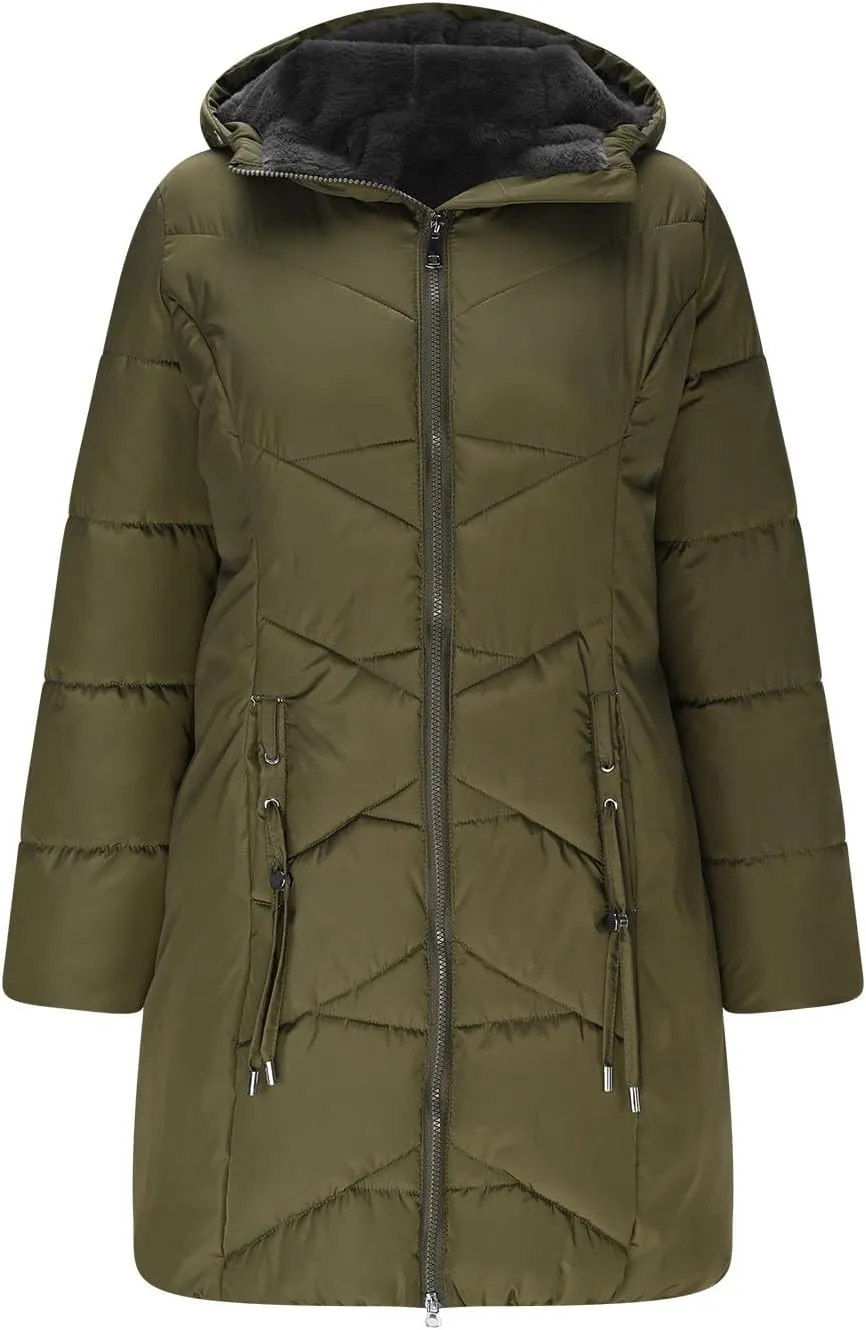 Long Quilted Puffer Jacket Women Winter Thicken Down Coats Warm Heavyweight Parka Jackets Casual Zip Up Hood Outwear