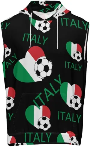 Love Italy Soccer Men's Workout Tank Tops Sleeveless Running Shirts With Hoodie Workout Hooded