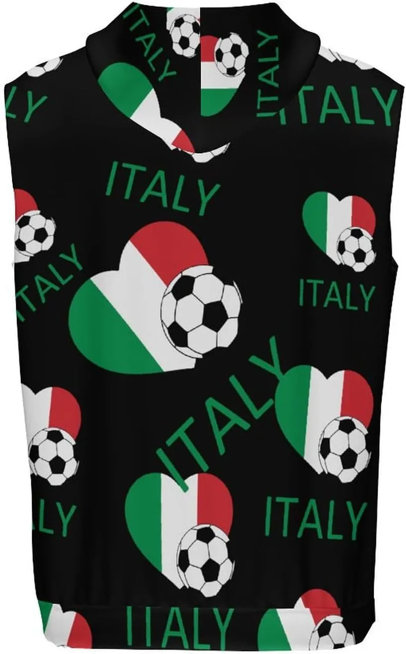 Love Italy Soccer Men's Workout Tank Tops Sleeveless Running Shirts With Hoodie Workout Hooded