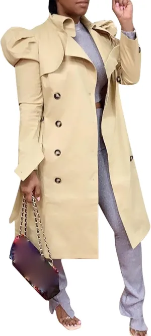 Maiyifu-GJ Womens Mid Length Overcoats Notched Lapel Double Breasted Coat Spring Fall Trench Coat Windbreaker Outerwear