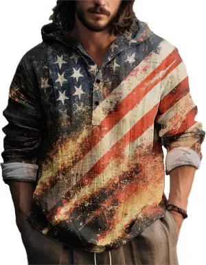 MARSVOVO Novelty Hippie Light Weight Hoodie for Men Long Sleeve Hooded Shirt Casual Quarter Button Tops for Spring Fall