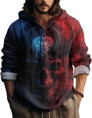 MARSVOVO Novelty Hippie Light Weight Hoodie for Men Long Sleeve Hooded Shirt Casual Quarter Button Tops for Spring Fall