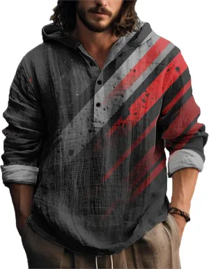 MARSVOVO Novelty Hippie Light Weight Hoodie for Men Long Sleeve Hooded Shirt Casual Quarter Button Tops for Spring Fall