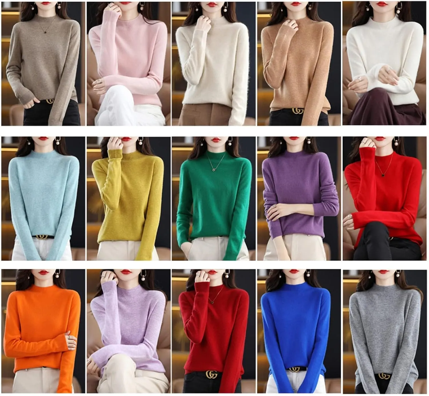 MATISUN Cashmere Sweaters for Women, Fall Winter First-Line Ready to Wear Long Sleeve Seamless Knit Crewneck Sweater (Rose red,S)