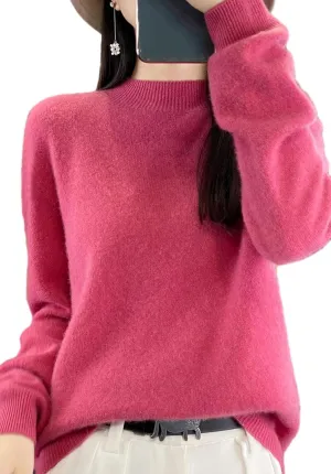 MATISUN Cashmere Sweaters for Women, Fall Winter First-Line Ready to Wear Long Sleeve Seamless Knit Crewneck Sweater (Rose red,S)