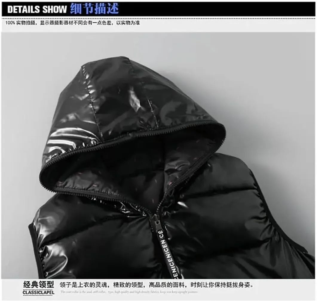 Men Cotton Padded Sleeveless Parkas Hooded Vests Jacket Warm Puffer Waistcoat