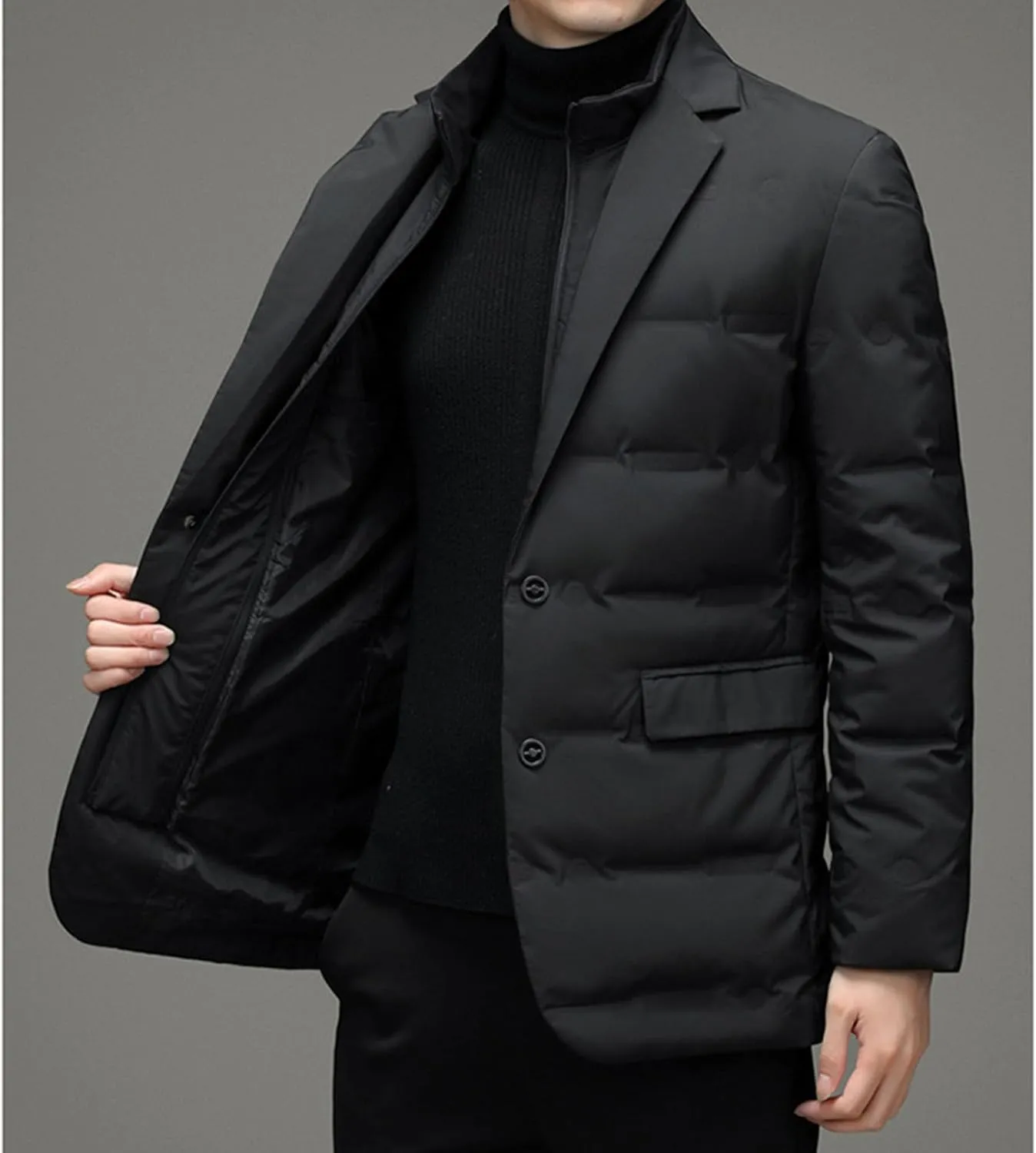 Men Scarf Collar Casual Suit Down Sports Button Business Blazer Puffer Jackets Lightweight Windproof Duck Down Coats
