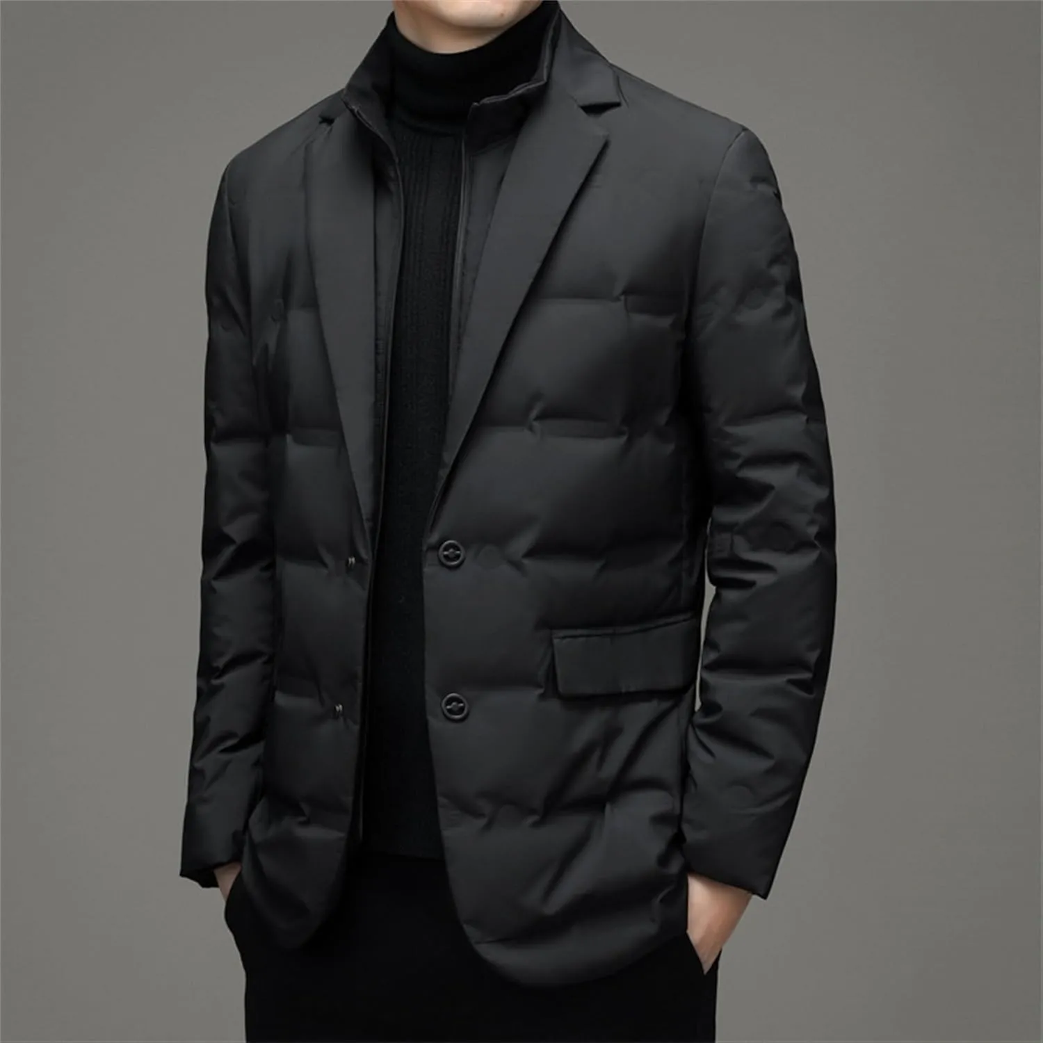 Men Scarf Collar Casual Suit Down Sports Button Business Blazer Puffer Jackets Lightweight Windproof Duck Down Coats