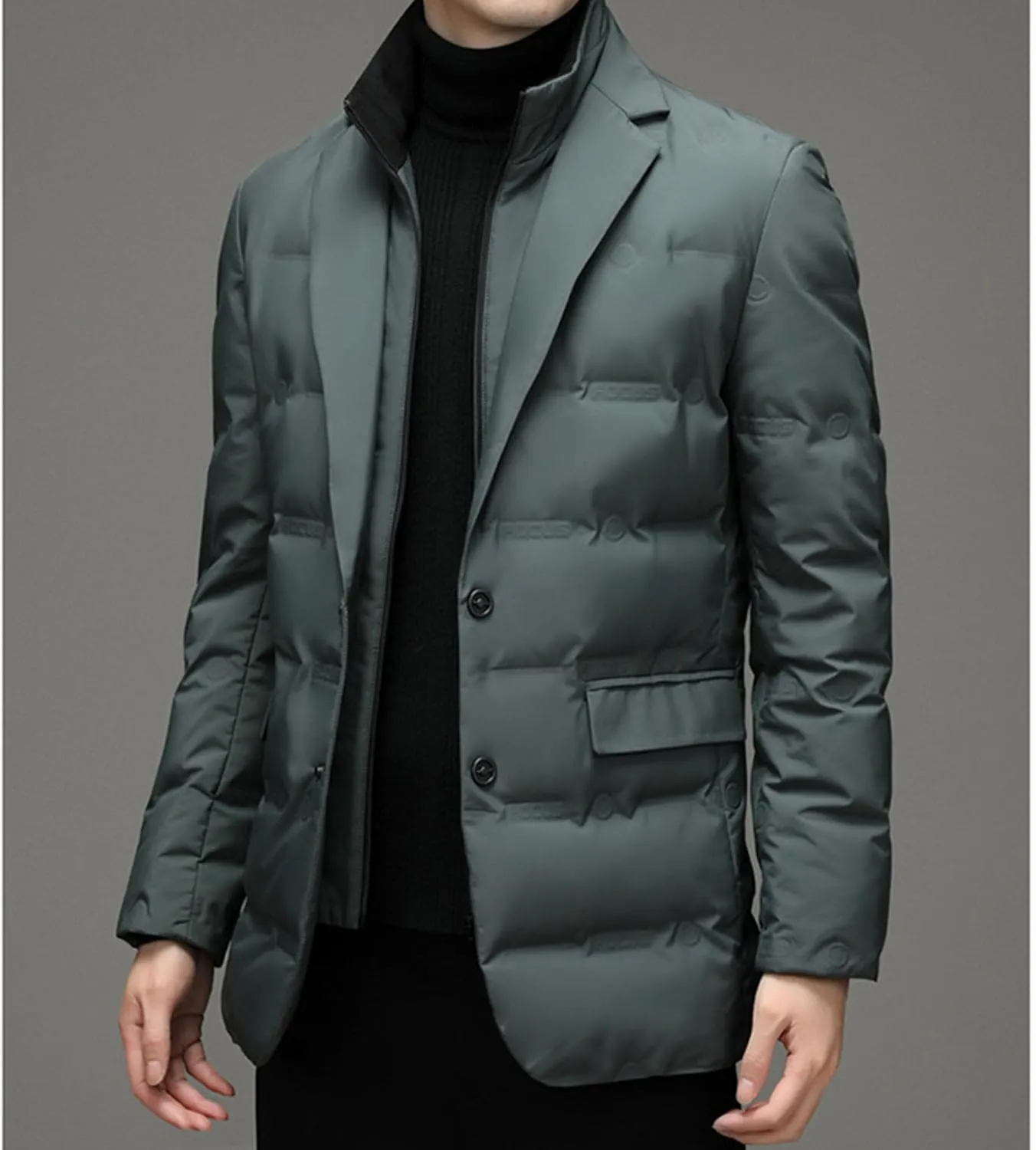 Men Scarf Collar Casual Suit Down Sports Button Business Blazer Puffer Jackets Lightweight Windproof Duck Down Coats