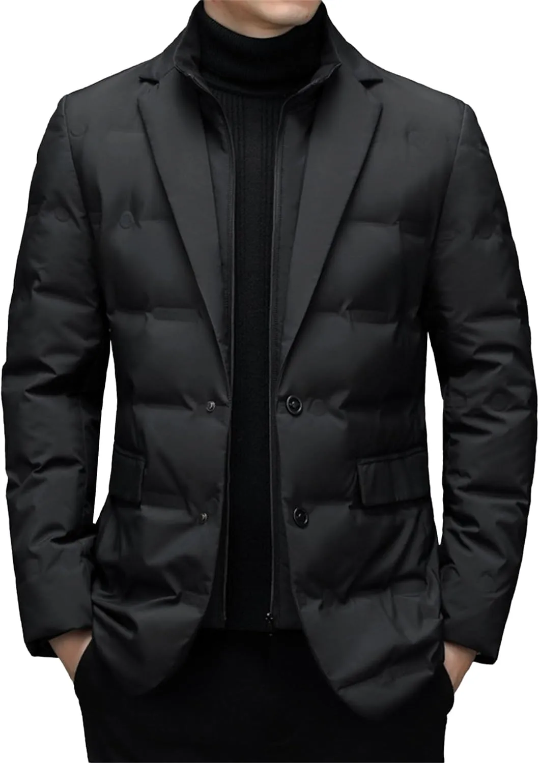 Men Scarf Collar Casual Suit Down Sports Button Business Blazer Puffer Jackets Lightweight Windproof Duck Down Coats