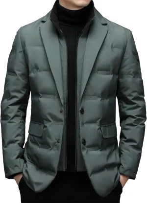 Men Scarf Collar Casual Suit Down Sports Button Business Blazer Puffer Jackets Lightweight Windproof Duck Down Coats